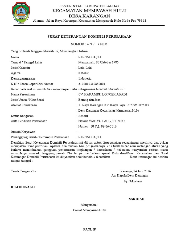 Detail Contoh Surat Permohonan Keterangan Domisili Perusahaan Nomer 10