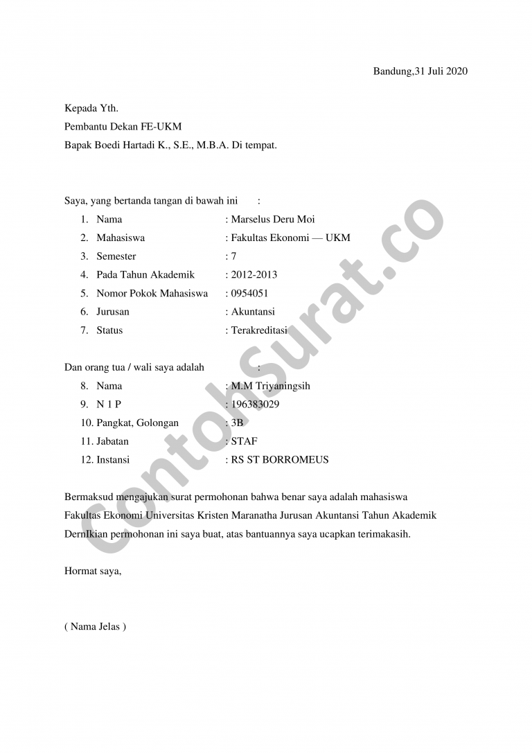 Detail Contoh Surat Permohonan Keterangan Masih Kuliah Nomer 43