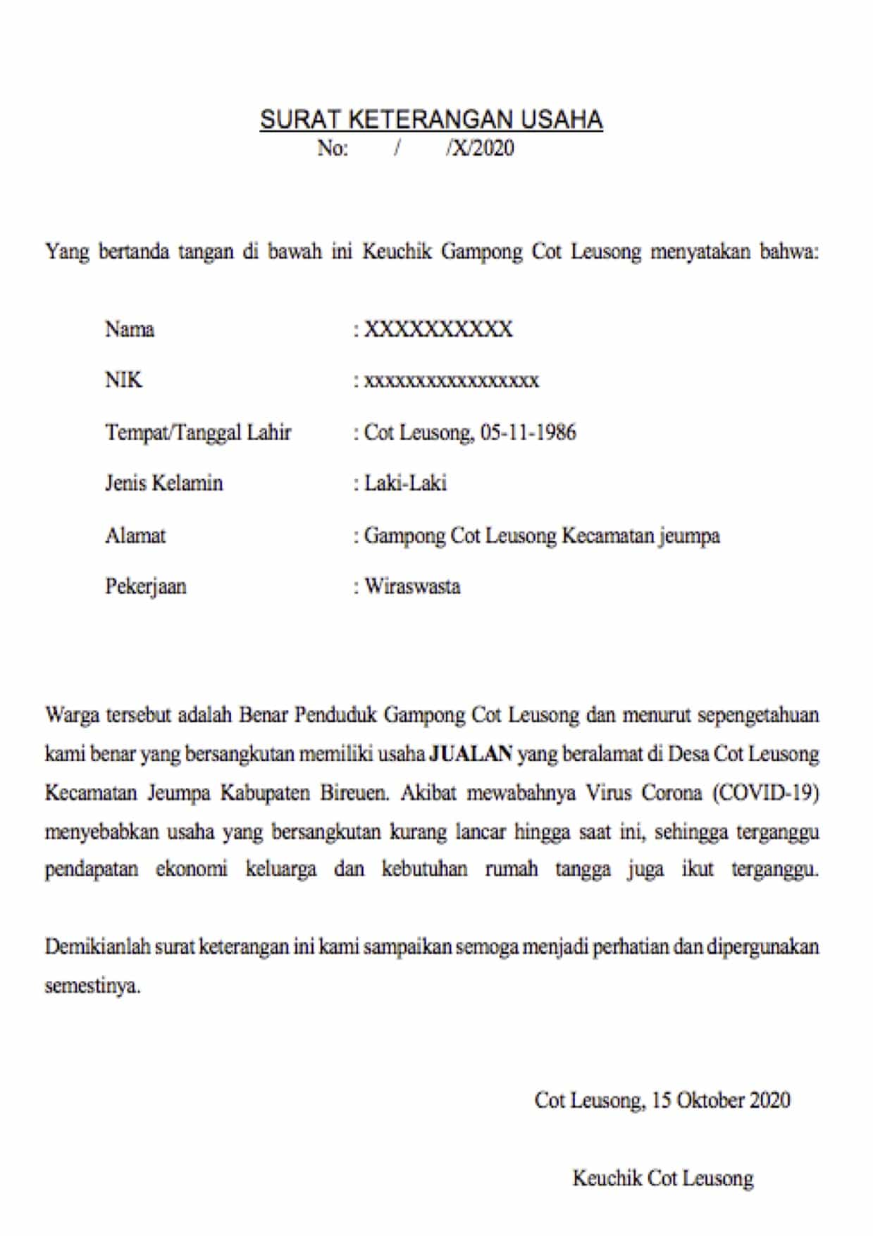 Detail Contoh Surat Permohonan Keterangan Usaha Nomer 10