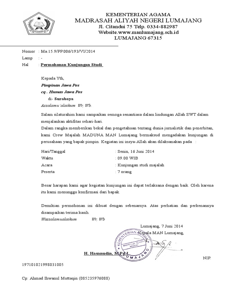 Detail Contoh Surat Permohonan Kunjungan Nomer 4