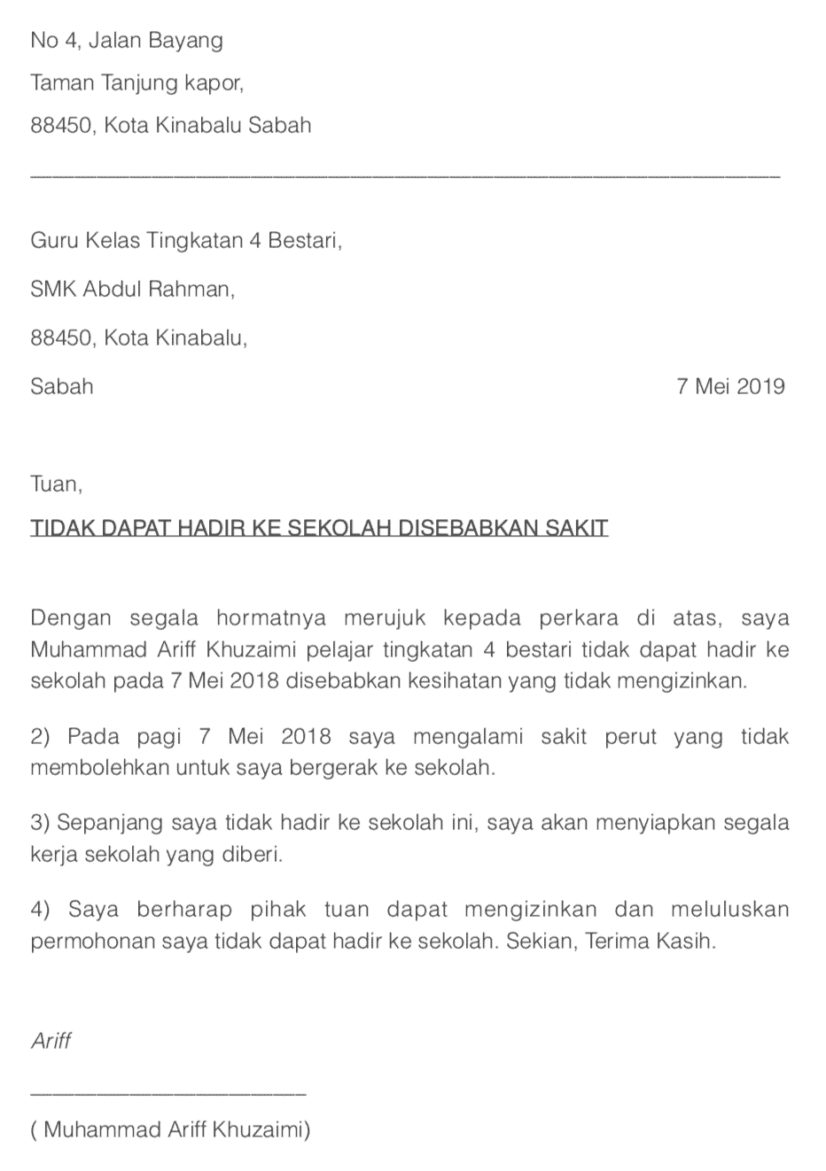 Contoh Surat Permohonan Medical Check Up