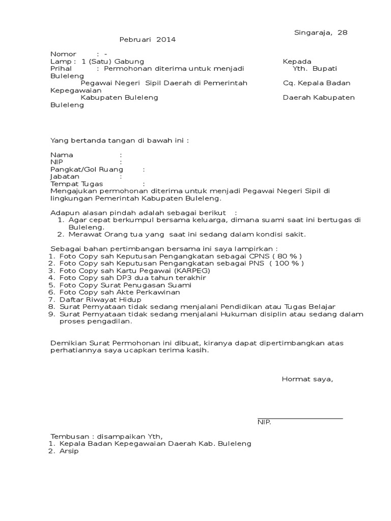 Detail Contoh Surat Permohonan Mutasi Pns Nomer 40