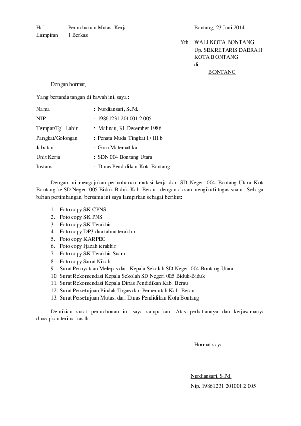 Detail Contoh Surat Permohonan Mutasi Pns Nomer 43