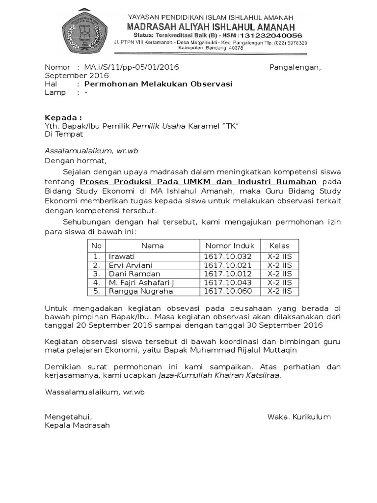 Contoh Surat Permohonan Observasi - KibrisPDR