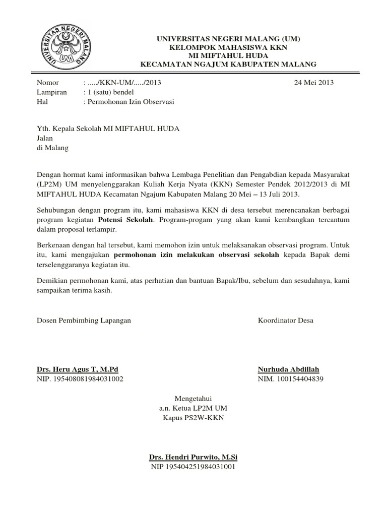 Detail Contoh Surat Permohonan Observasi Nomer 7