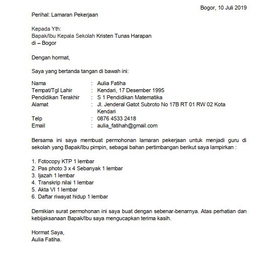 Detail Contoh Surat Permohonan Pekerjaan Nomer 37