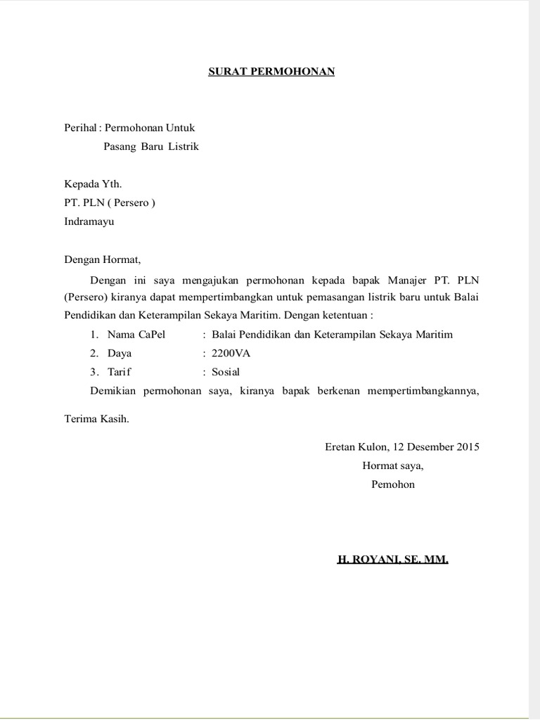 Detail Contoh Surat Permohonan Pemasangan Listrik Nomer 5