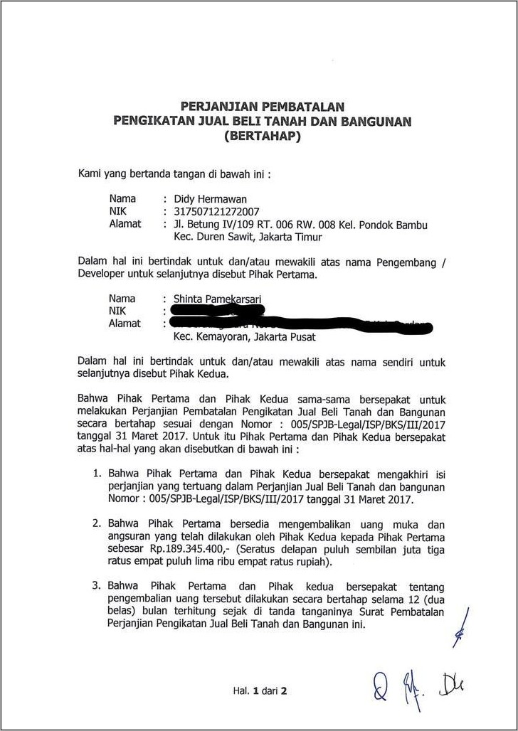 Detail Contoh Surat Permohonan Pembatalan Akta Jual Beli Tanah Nomer 12