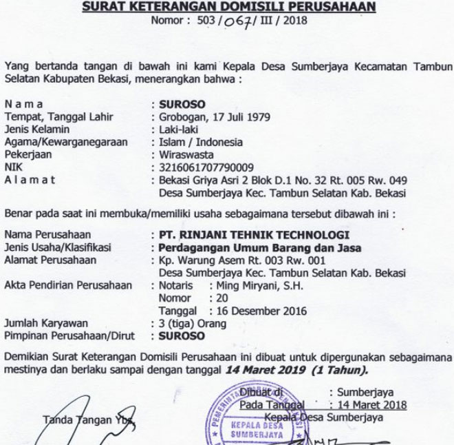 Detail Contoh Surat Permohonan Pembuatan Domisili Perusahaan Nomer 22