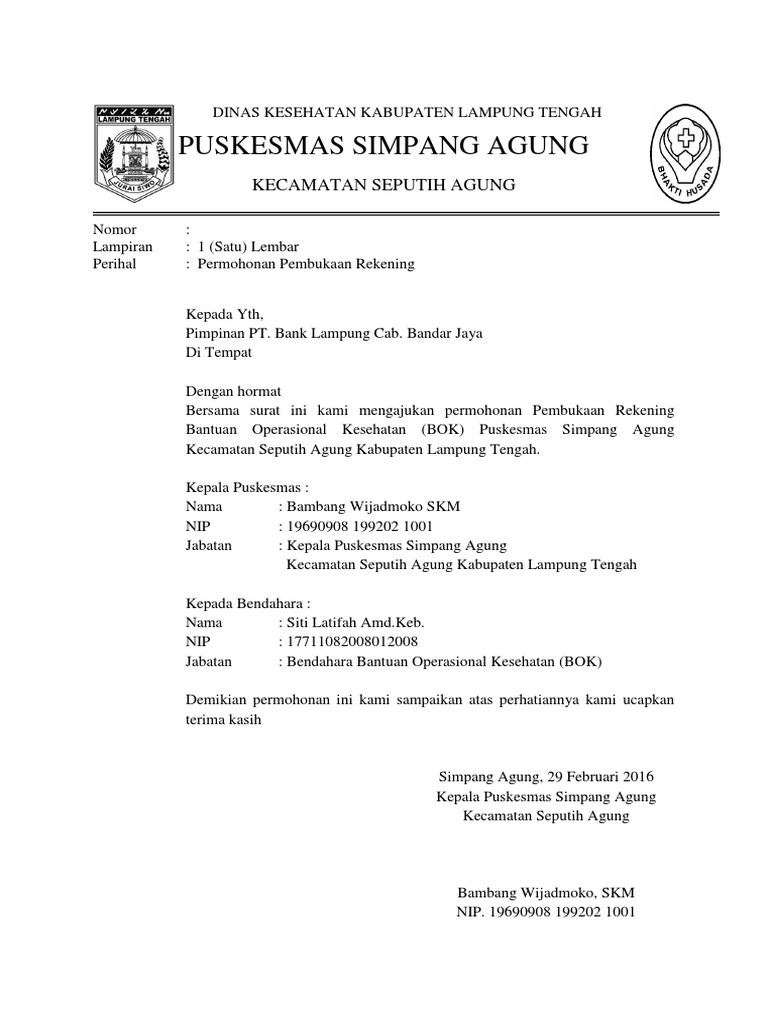 Detail Contoh Surat Permohonan Pembuatan Rekening Nomer 22