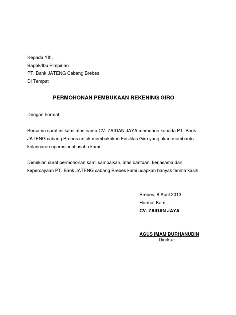 Detail Contoh Surat Permohonan Pembuatan Rekening Nomer 40