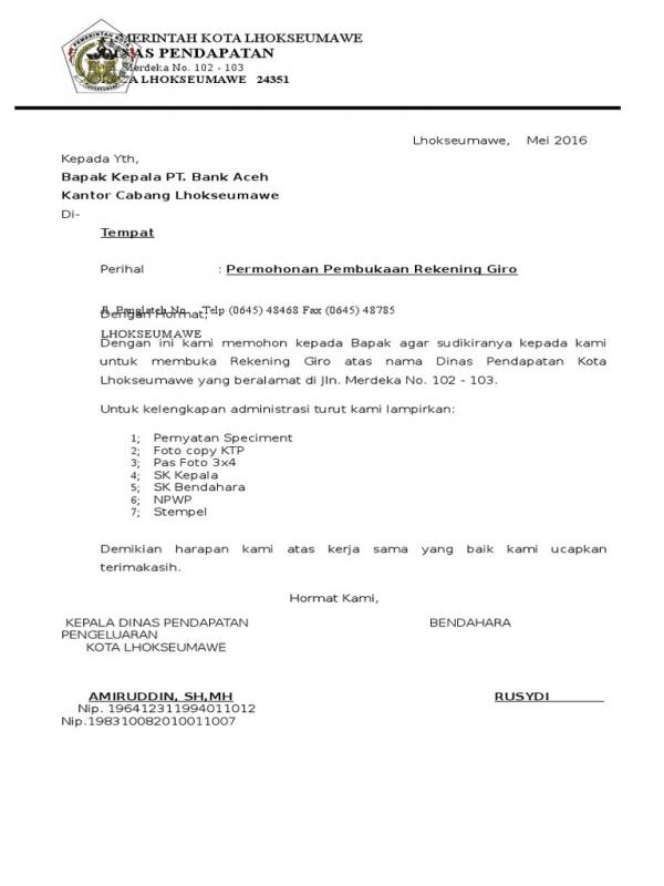 Detail Contoh Surat Permohonan Pembukaan Rekening Nomer 12