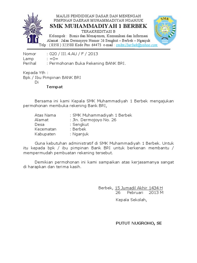 Detail Contoh Surat Permohonan Pembukaan Rekening Nomer 6