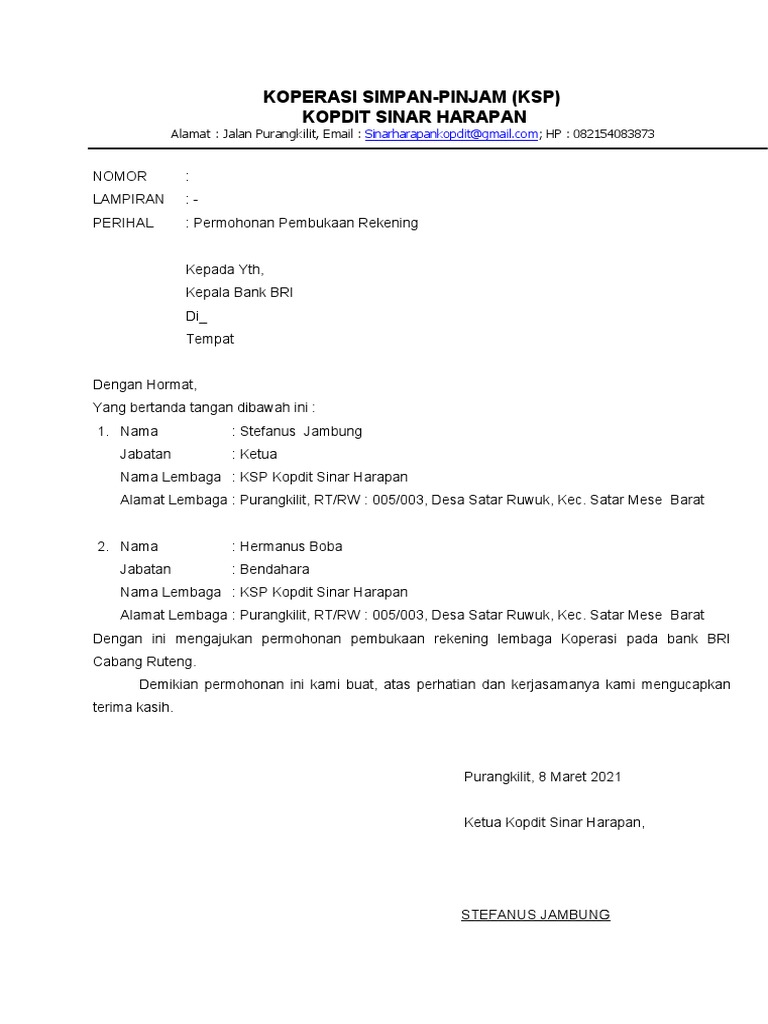 Detail Contoh Surat Permohonan Pembukaan Rekening Nomer 10