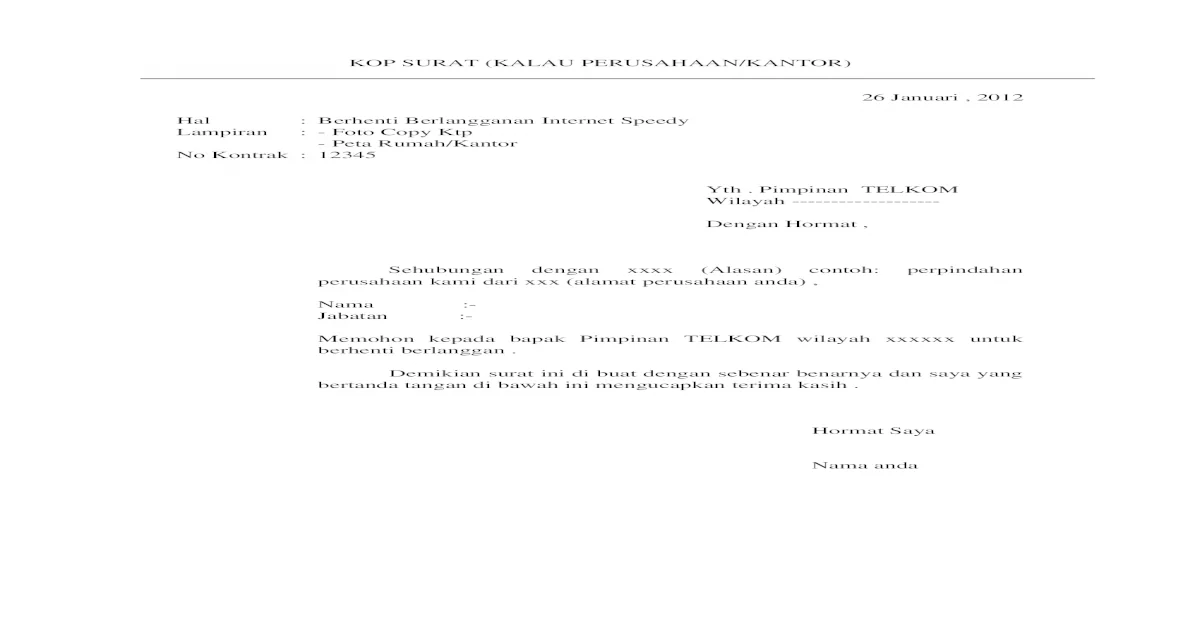 Detail Contoh Surat Permohonan Pemindahan Jaringan Telepon Nomer 24