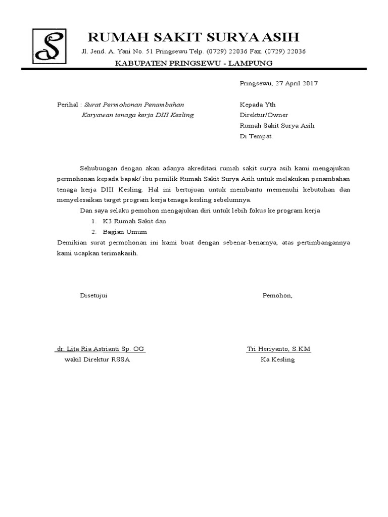 Contoh Surat Permohonan Penambahan Sdm - KibrisPDR