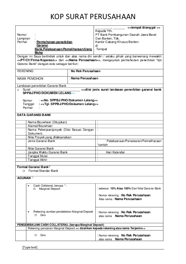 Detail Contoh Surat Permohonan Pencairan Bank Garansi Nomer 29