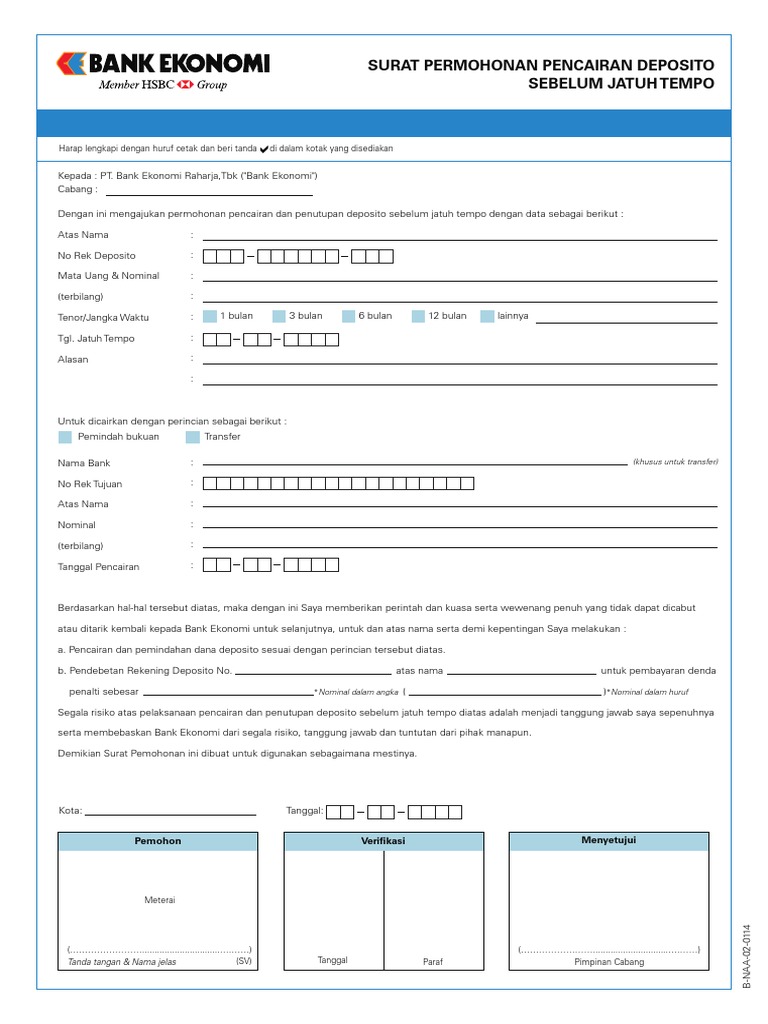 Detail Contoh Surat Permohonan Pencairan Dana Deposito Nomer 6