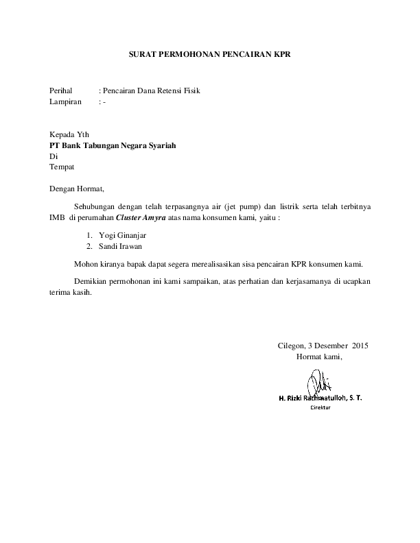 Contoh Surat Permohonan Pencairan Dana Deposito