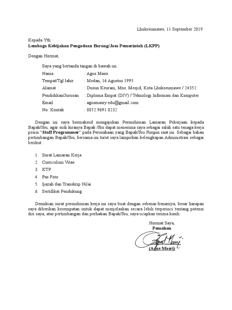 Contoh Surat Permohonan Pendaftaran Lkpp - KibrisPDR
