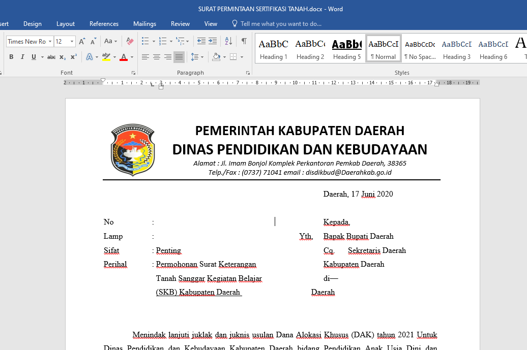 Detail Contoh Surat Permohonan Penerbitan Sertifikat Nomer 19