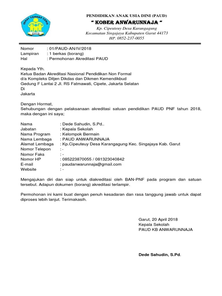 Detail Contoh Surat Permohonan Pengajuan Akreditasi Sekolah Nomer 13