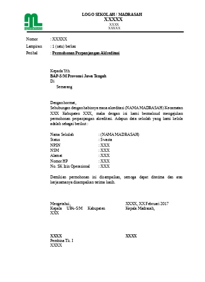 Detail Contoh Surat Permohonan Pengajuan Akreditasi Sekolah Nomer 19