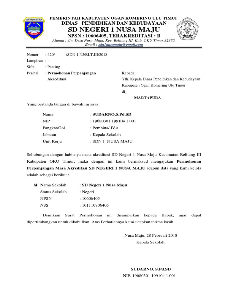 Detail Contoh Surat Permohonan Pengajuan Akreditasi Sekolah Nomer 5