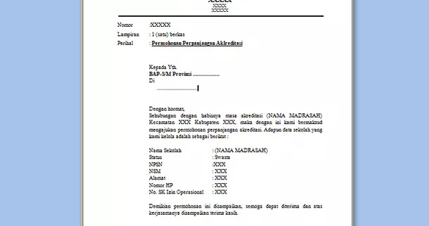 Detail Contoh Surat Permohonan Pengajuan Akreditasi Sekolah Nomer 9