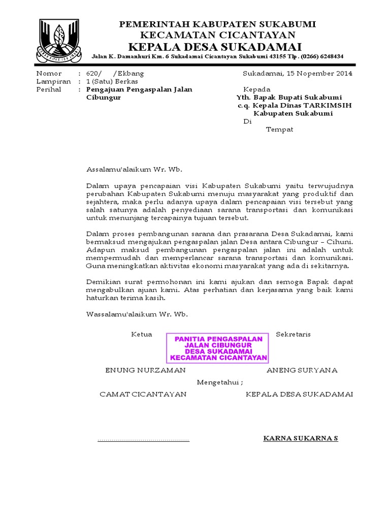 Download Contoh Surat Permohonan Pengaspalan Jalan Nomer 7
