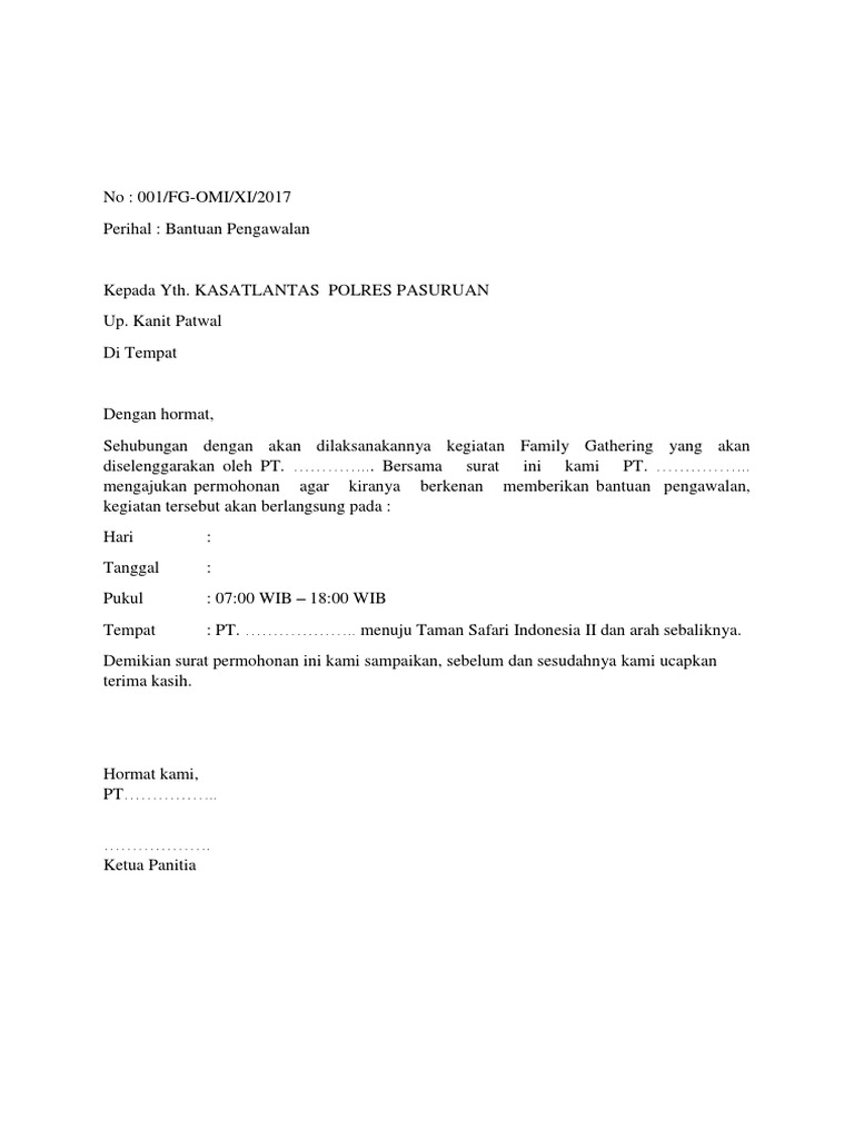 Contoh Surat Permohonan Pengawalan Polisi  48+ Koleksi Gambar