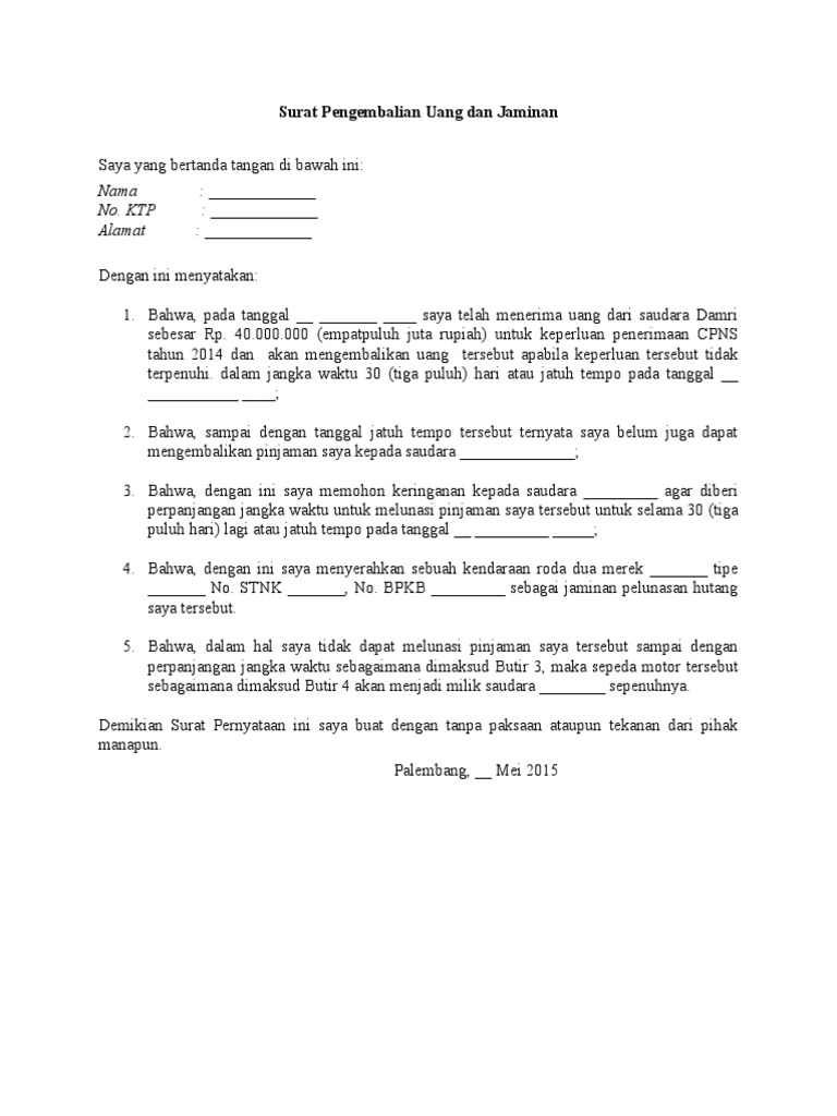 Detail Contoh Surat Permohonan Pengembalian Uang Nomer 23