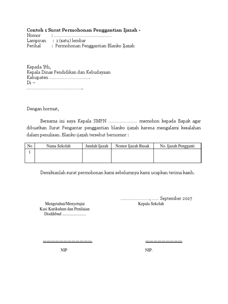 Detail Contoh Surat Permohonan Penggantian Ijazah Yang Hilang Nomer 2