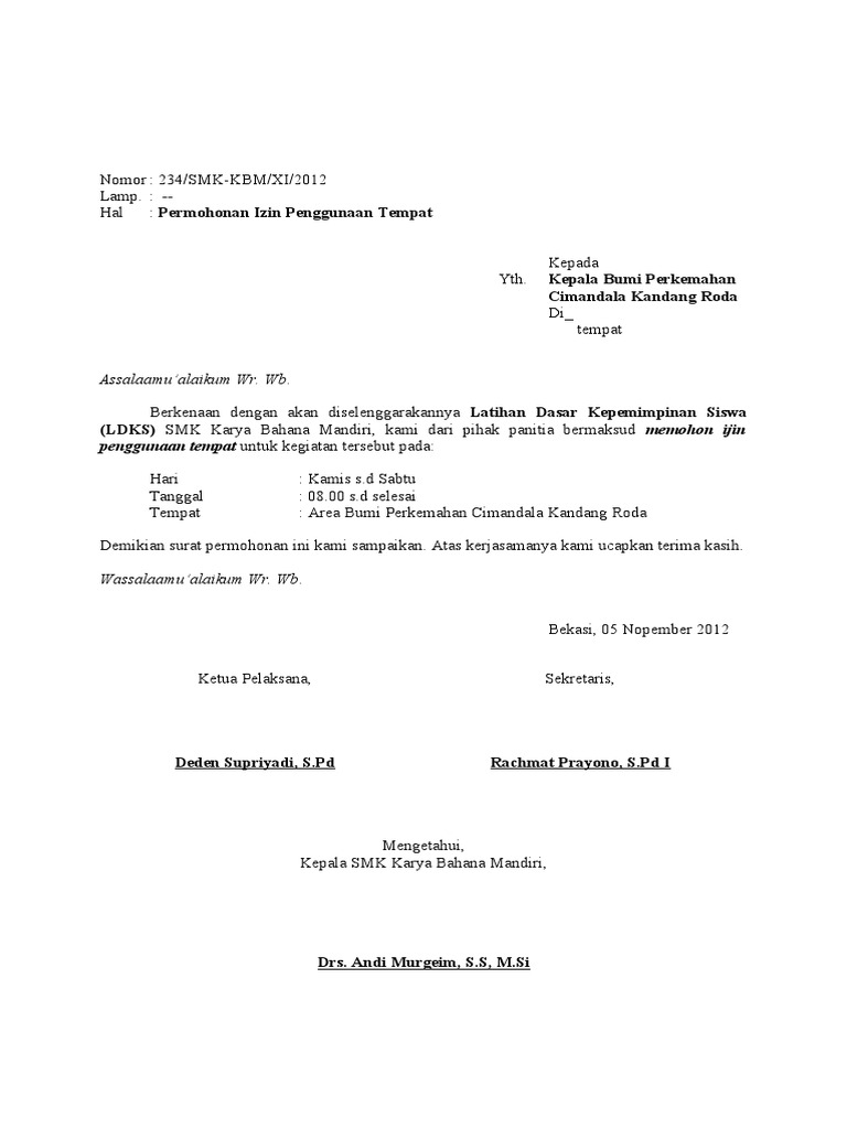 Detail Contoh Surat Permohonan Penggunaan Tempat Nomer 13