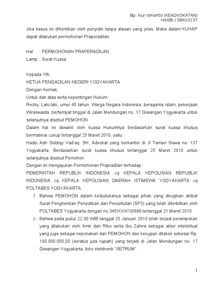 Detail Contoh Surat Permohonan Penghentian Penyidikan Nomer 2