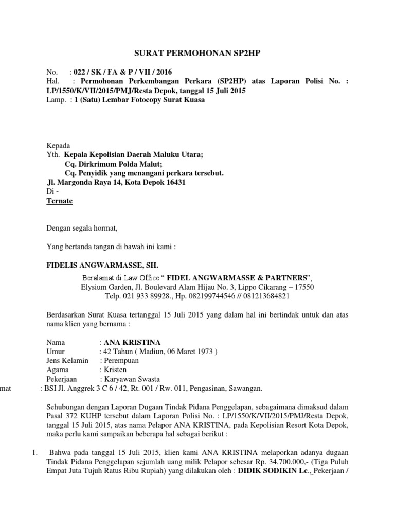 Detail Contoh Surat Permohonan Penghentian Penyidikan Nomer 12