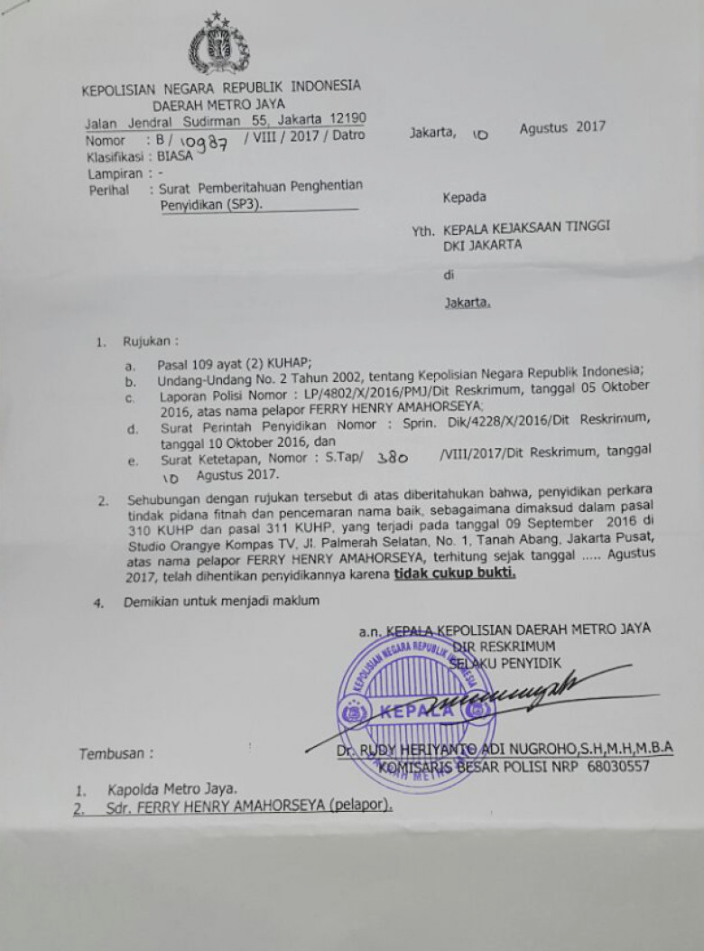 Detail Contoh Surat Permohonan Penghentian Penyidikan Nomer 26