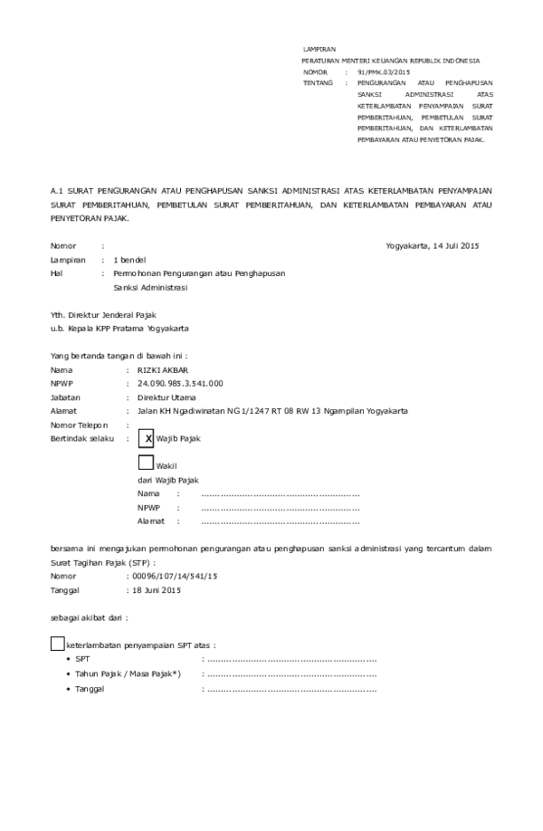 Detail Contoh Surat Permohonan Pengurangan Atau Penghapusan Sanksi Administrasi Nomer 30