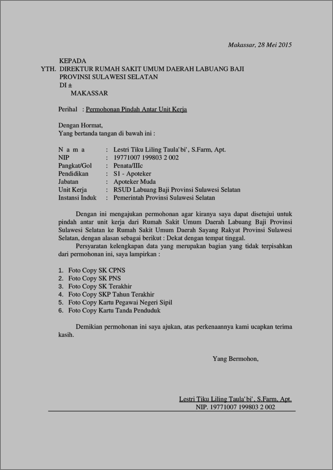 Contoh Surat Permohonan