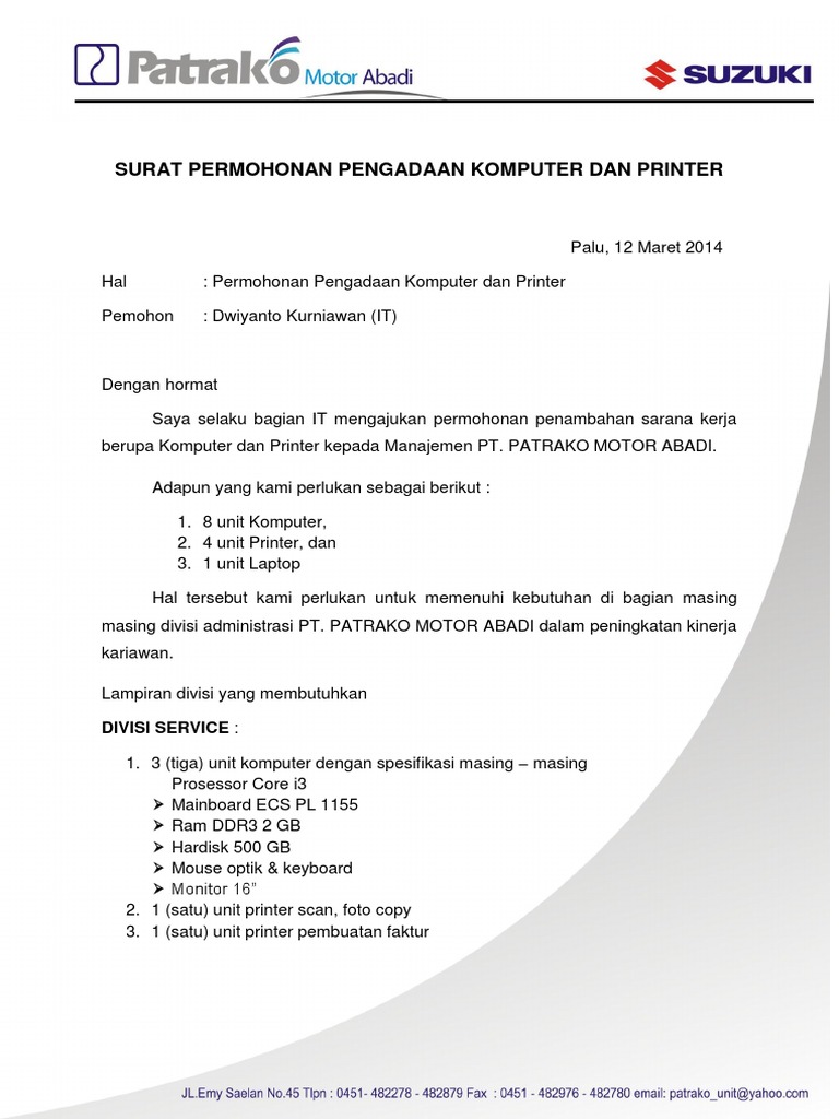 Detail Contoh Surat Permohonan Perbaikan Komputer Nomer 7