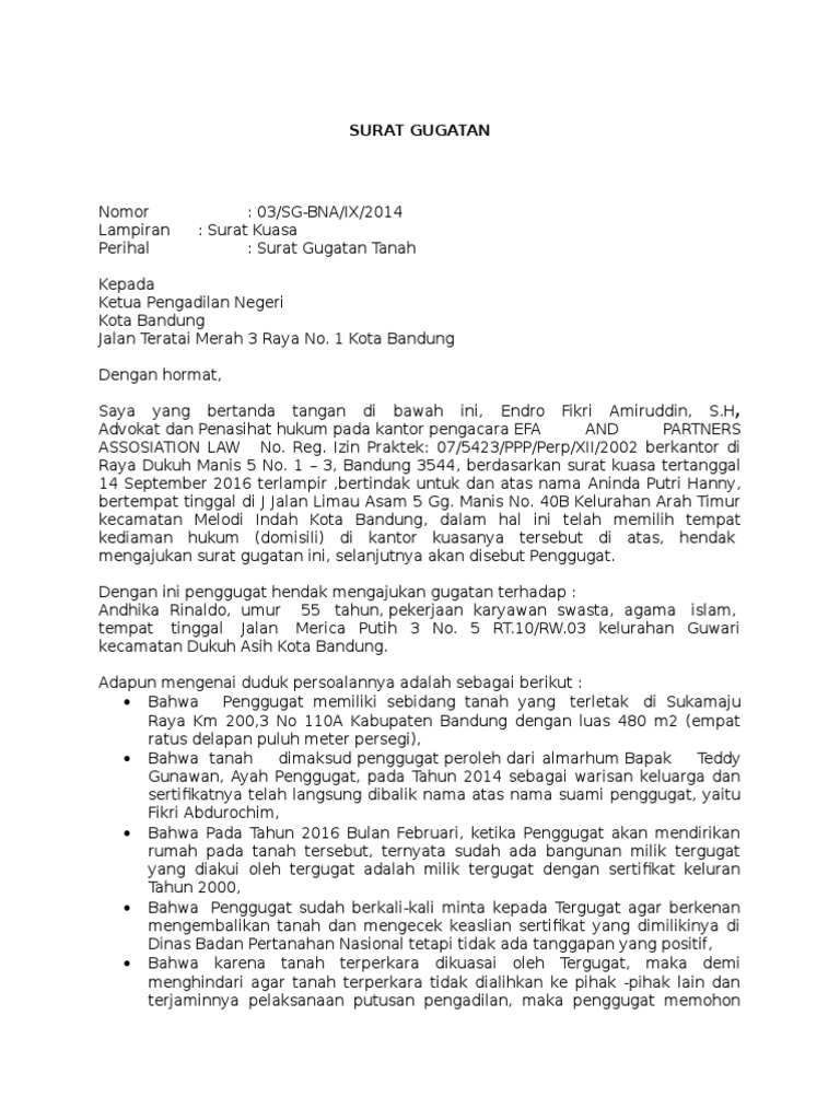Detail Contoh Surat Permohonan Perdata Nomer 5
