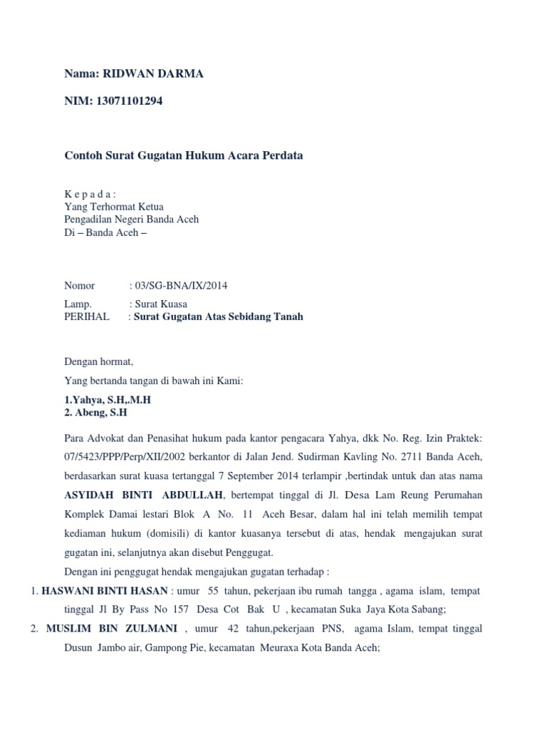 Detail Contoh Surat Permohonan Perdata Nomer 6