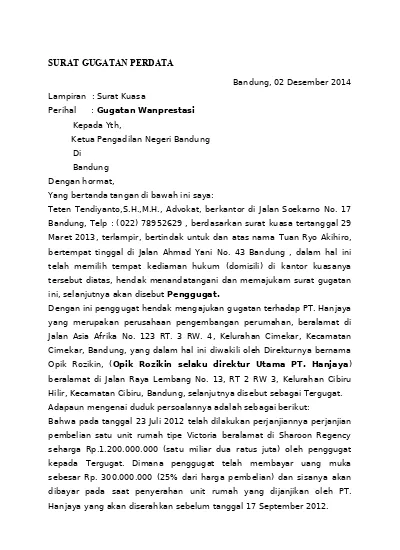 Detail Contoh Surat Permohonan Perdata Nomer 7
