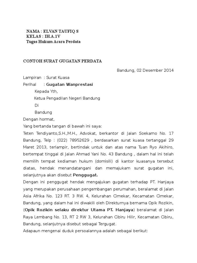 Detail Contoh Surat Permohonan Perdata Nomer 8