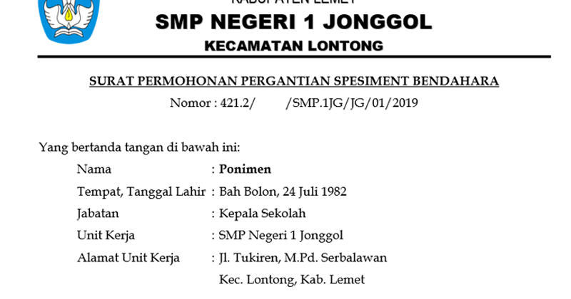 Detail Contoh Surat Permohonan Pergantian Kepala Sekolah Nomer 28