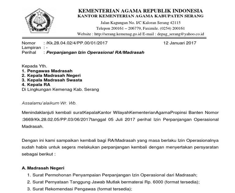 Detail Contoh Surat Permohonan Perpanjangan Izin Operasional Paud Nomer 15