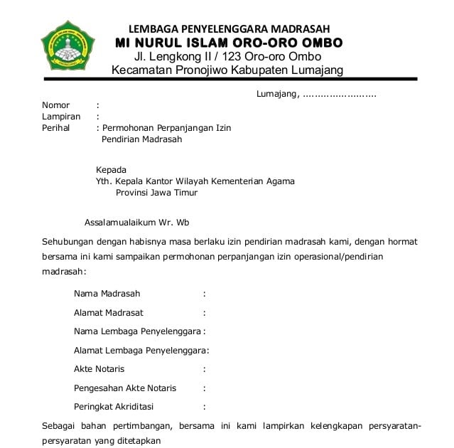 Detail Contoh Surat Permohonan Perpanjangan Izin Operasional Paud Nomer 19