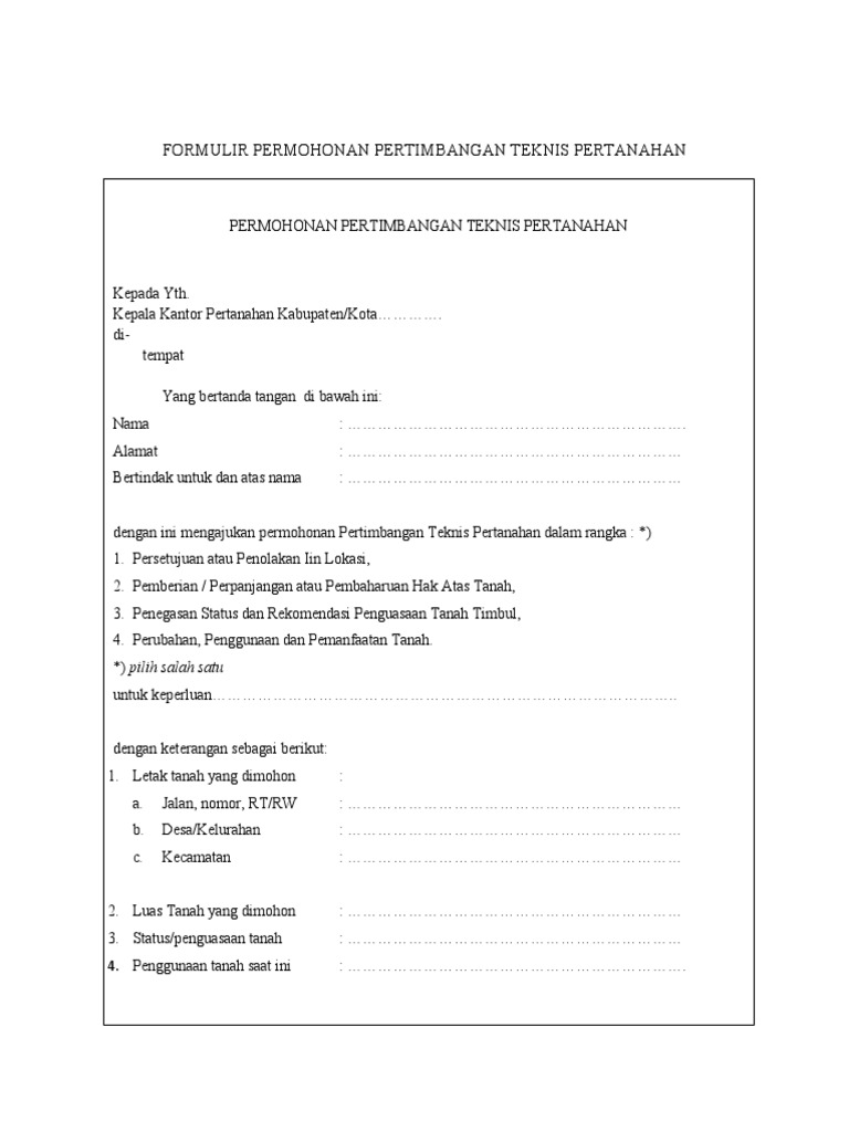 Detail Contoh Surat Permohonan Pertimbangan Teknis Pertanahan Nomer 5