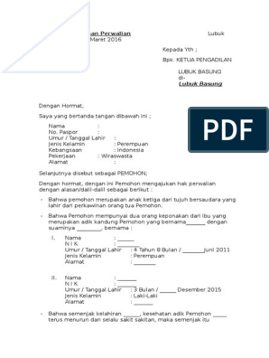 Detail Contoh Surat Permohonan Perwalian Anak Ke Pengadilan Negeri Nomer 2