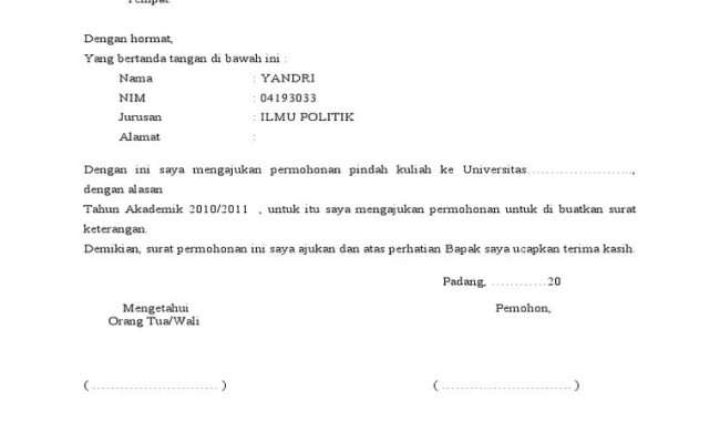 Detail Contoh Surat Permohonan Pindah Jurusan Kuliah Nomer 24